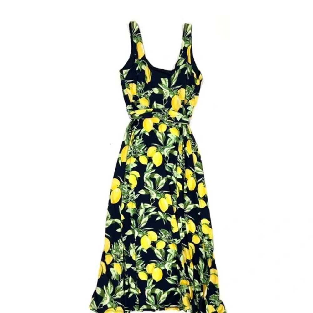 Loft Navy Blue lemons midi dress -M - Picture 5 of 7